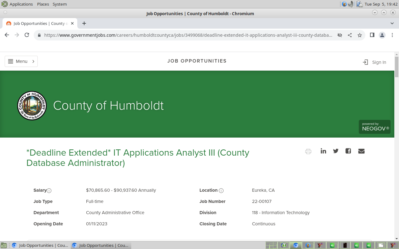 As of 05 September 2023, the job is still open